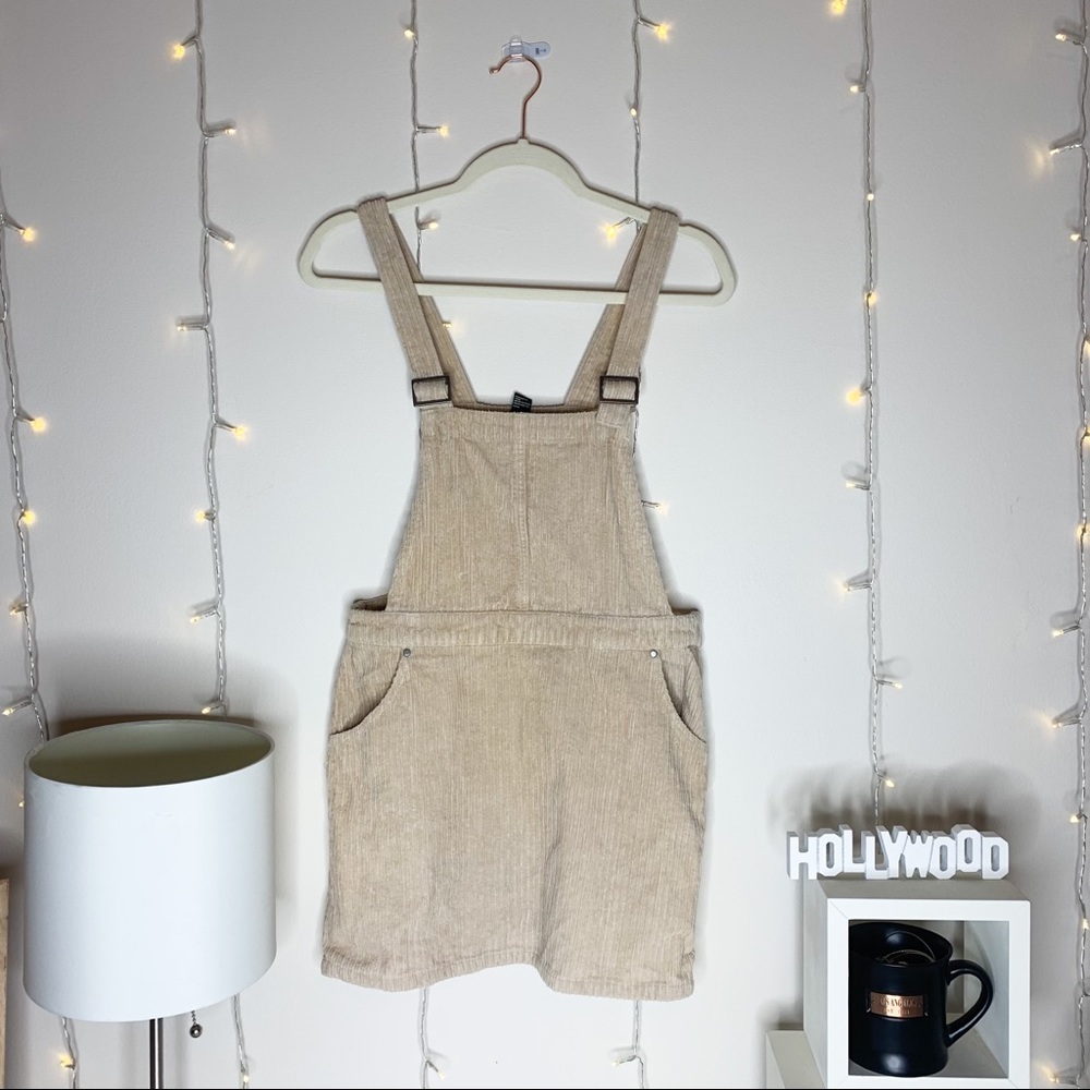 Beige Corduroy Overall Dress